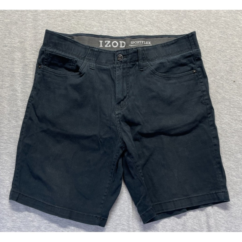 Izod SportFlex Modern Fit Chino Shorts Mens 34 Black Cotton Stretch Flat Front